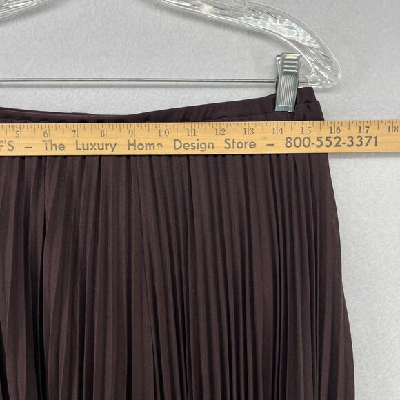 ZARA Skirt L Pleated Asymmetric Hem Elastic Waist Midi Swing Lined Brown - Picture 10 of 12